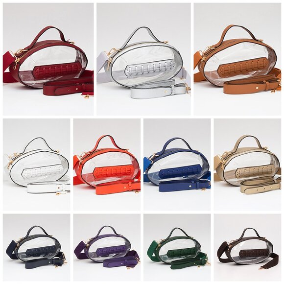 GAMEDAY FOOTBALL Crossbody Strap Handbag Bag Transparent Clear Team Colors NEW - Picture 1 of 16